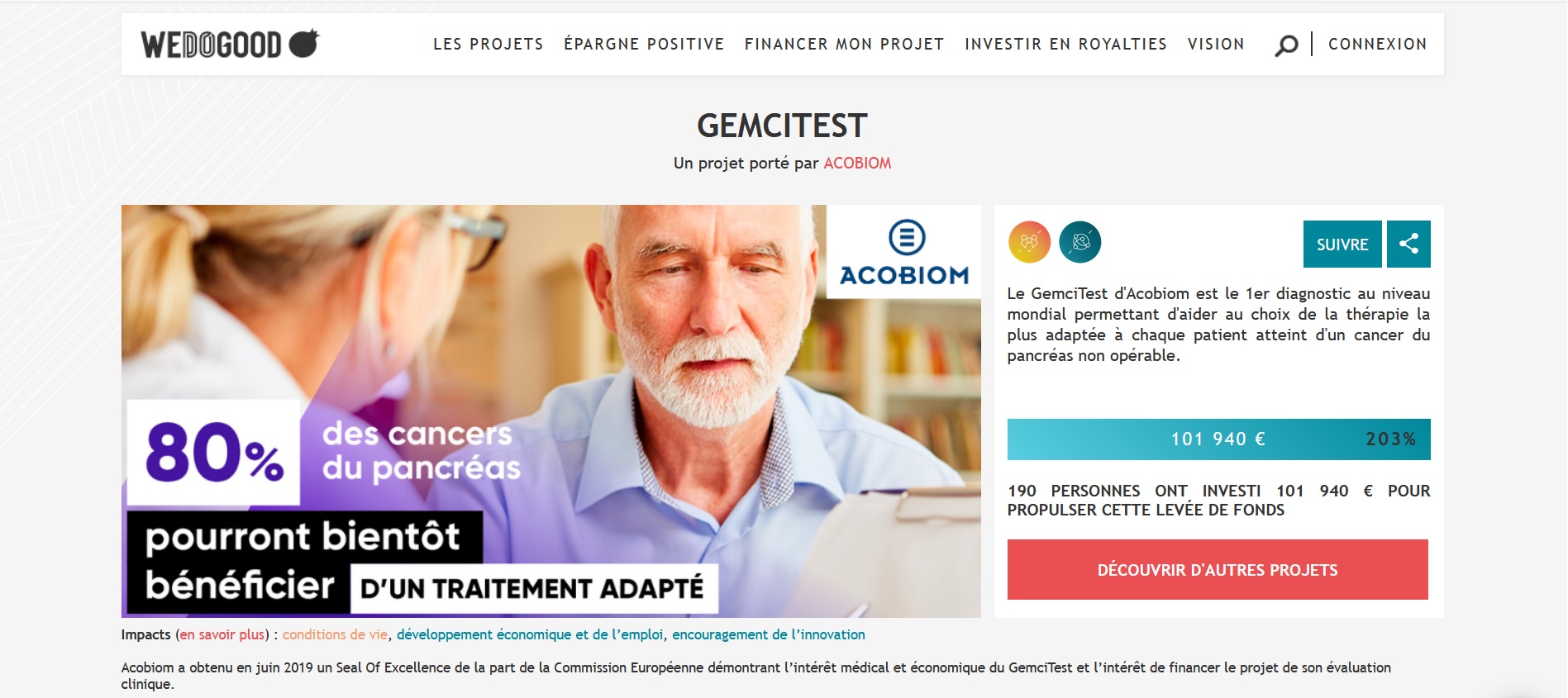 Financement du GemciTest d'ACOBIOM sur WEDOGOOD